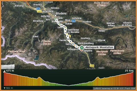 Karte: Am Illradweg von Schruns nach Bludenz und retour