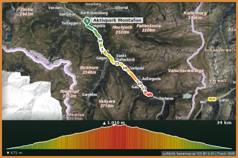 Karte: Am Illradweg von Schruns nach Partenen und retour