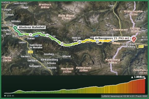 Karte: Arlbergweg: von Bludenz durch das Klostertal auf den Arlbergpass