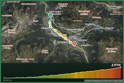 Karte: Barrierefrei - gemütlicher Spaziergang von St. Anton im Montafon nach Tschagguns