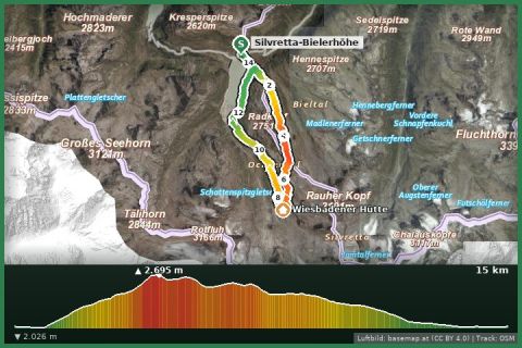 Karte: Besteigung vom Hohen Rad und Einkehr auf der Wiesbadener Hütte