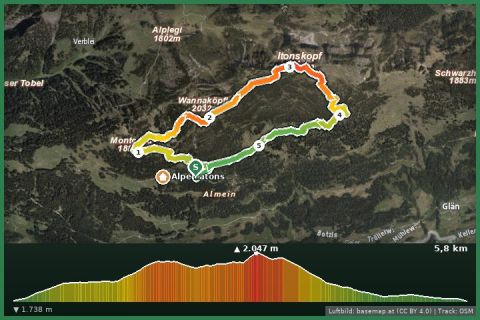 Karte: (E-)MTB und Hike: Rundwanderung über Monteneu zum Itonskopf