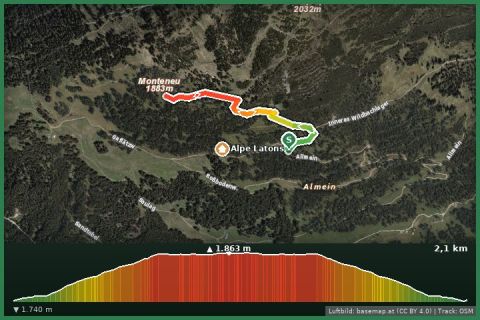 Karte: (E-)MTB und Hike: Wanderung zum Aussichtspunkt Monteneu