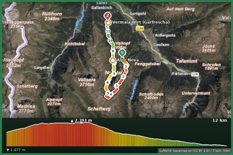 Karte: Gipfelweg Madrisella (bis Garfrescha)