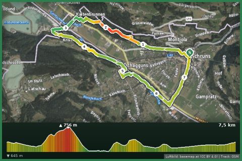 Karte: große Spazierrunde Schruns - Gantschier - Tschagguns - Schruns
