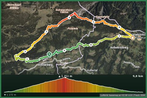 Karte: Höhenwanderung von Innerberg zum Kristberg