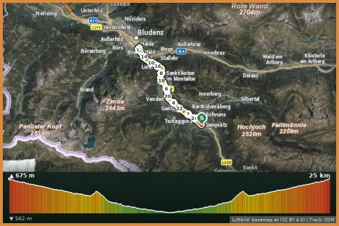 Karte: Illradweg Schruns - Bludenz
