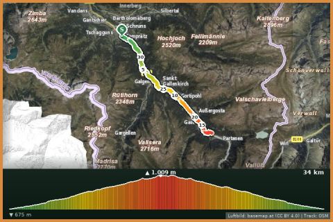 Karte: Illradweg Schruns - Partenen