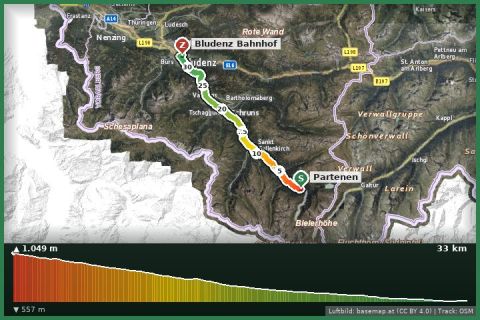 Karte: Illweg: Talwanderweg von Partenen nach Bludenz