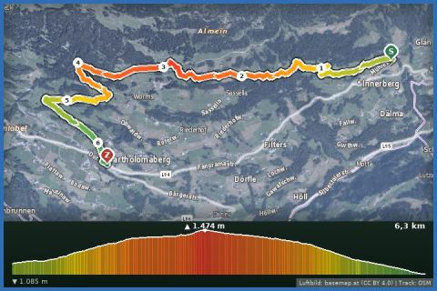 Karte: Innerberg über Fritzensee nach Bartholomäberg