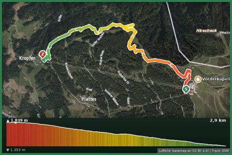 Karte: Kapell Bergstation - Kropfen über Waldweg (Waldwiesenweg)
