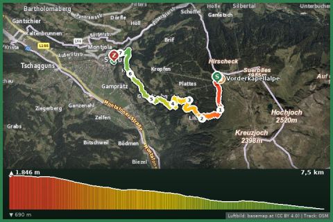 Karte: Kapell - Lifinar - Schruns