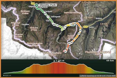 Karte: Klostertaler Umwelthütte Tour - über Kops