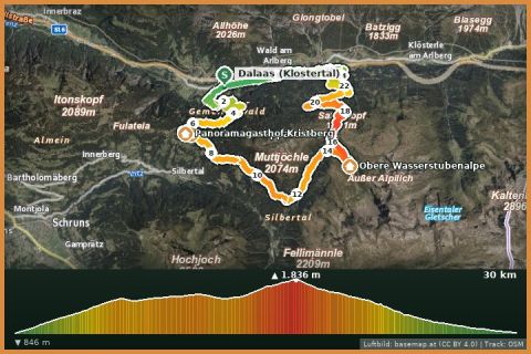 Karte: MTB-Runde Kristberg – Sonnenkopf (ab Dalaas)