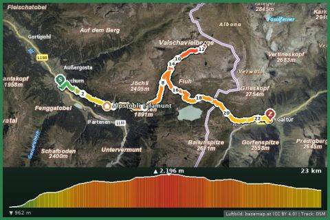 Karte: Landschaftspfad Gaschurn-Partenen-Galtür (2-Tages Wanderung)