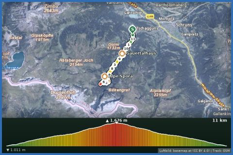 Karte: Latschau durchs Gauertal zur Lindauer Hütte