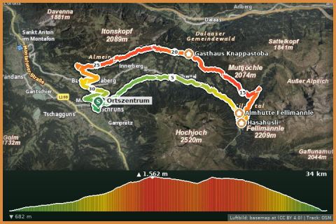 Karte: M³ Montafon Mountainbike Marathon - Strecke E-Mountainbike Bergbaurunde