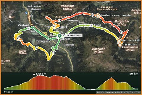 Karte: M³ Montafon Mountainbike Marathon - Strecke M² // Teilstrecken nur am Renntag befahrbar!