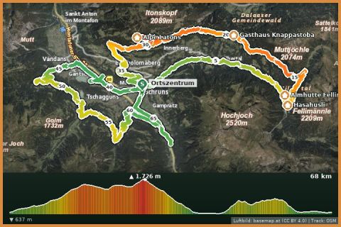 Karte: M³ Montafon Mountainbike Marathon - Strecke M³ // Teilstrecken nur am Renntag befahrbar!