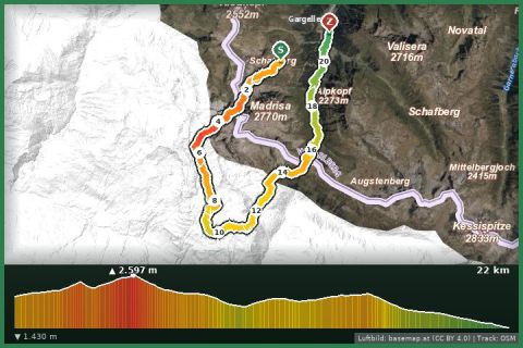Karte: Madrisa Rundtour (1-tägig Gargellen) - Berge kennen keine Grenzen