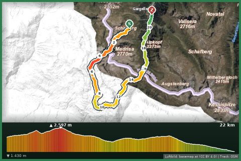 Karte: Madrisa Rundtour (2-tägig Gargellen) - Auf den Spuren der Schmuggler