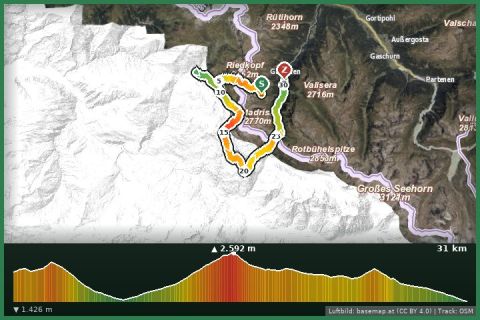 Karte: Madrisa Rundtour (3-tägig Gargellen) - grenzüberschreitende Panoramatour