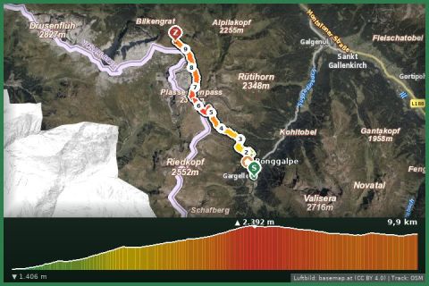 Karte: Montafoner Hüttenrunde | Gargellen bis Tilisunahütte