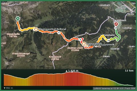 Karte: Montafoner Hüttenrunde | Heinrich Hueter Hütte bis Latschau