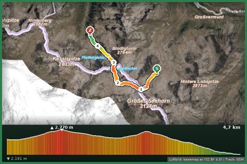 Karte: Montafoner Hüttenrunde | Saarbrücker Hütte bis Tübinger Hütte