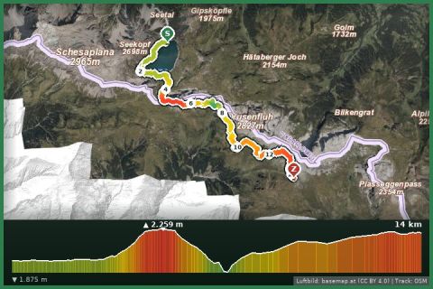 Karte: Montafoner Rätikonrunde | Douglass Hütte bis Carschinahütte (CH)