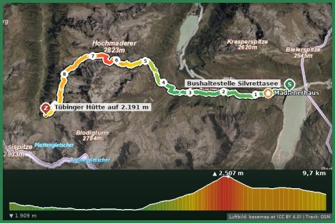 Karte: Montafoner Silvrettarunde | Silvretta-Bielerhöhe bis Tübinger Hütte