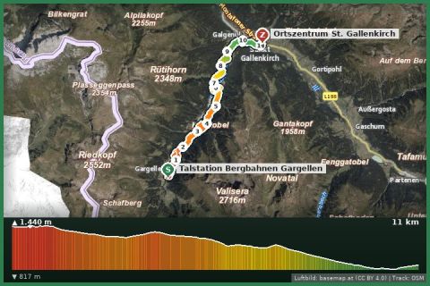 Karte: Montafoner Talweg | Gargellen bis St. Gallenkirch