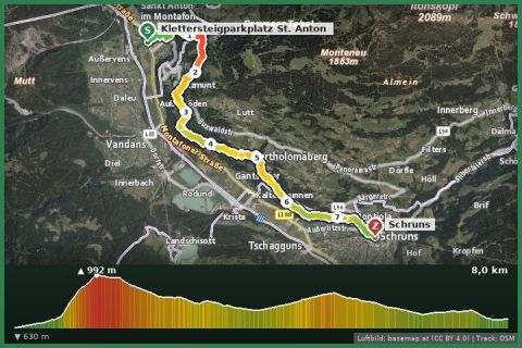 Karte: Montafoner Talweg | St. Anton im Montafon bis Schruns