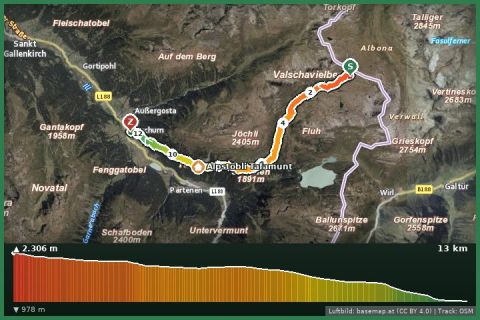 Karte: Montafoner Verwallrunde | Neue Heilbronner Hütte bis Gaschurn