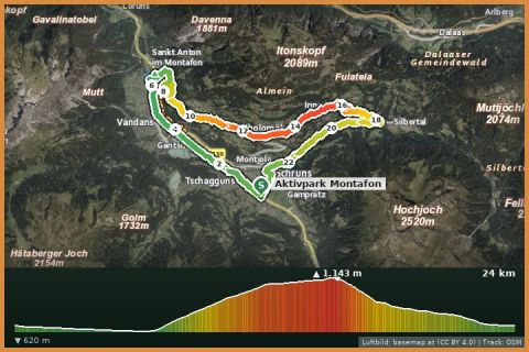 Karte: Rennrad-Panoramarunde Bartholomäberg – Silbertal