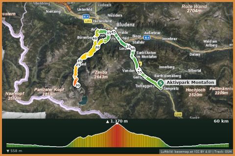 Karte: Rennradtour vom Montafon ins Brandnertal zum Lünersee