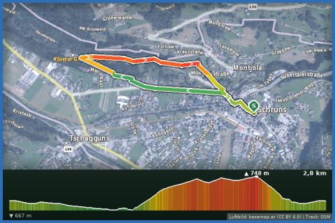 Karte: Schruns über die Litzpromenade zum Kloster Gauenstein