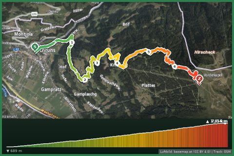 Karte: Schruns über Kropfen und Waldweg bis Kapell