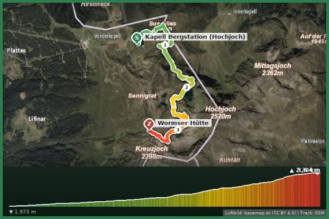 Karte: Seeweg: Kapell – Herzsee – Schwarzsee – Wormser Hütte