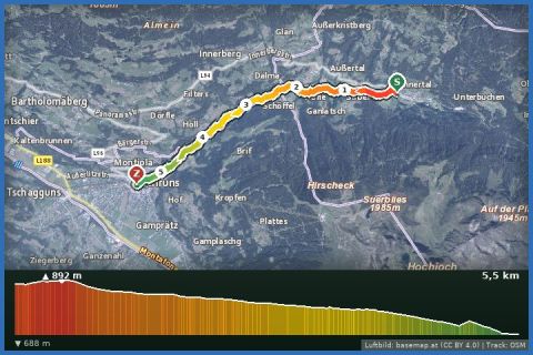 Karte: Silbertal entlang der Litz nach Schruns