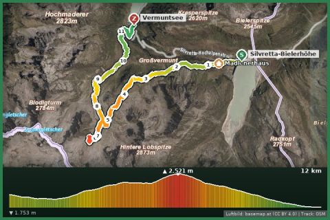 Karte: Silvretta-Bielerhöhe über die Saarbrücker Hütte zum Vermuntsee