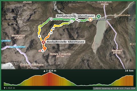 Karte: Silvretta-Bielerhöhe zur Saarbrücker Hütte (2.538 m) und wieder retour