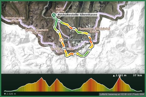 Karte: Silvretta-Hochtour über Vermunt- und Futschölpass – 2 Tage