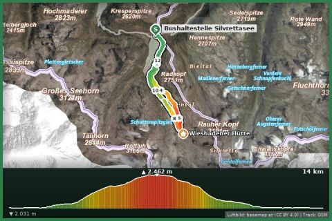 Karte: Silvrettasee über den Sommerweg zur Wiesbadener Hütte