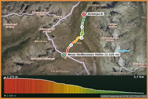 Karte: Singletrail Neue Heilbronner Hütte – Zeinisjoch