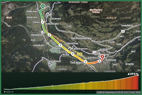 Karte: St. Anton im Montafon nach Schruns über den Illweg