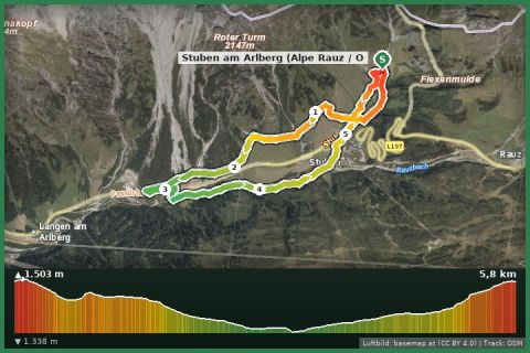 Karte: Stubener Rundweg am Arlberg