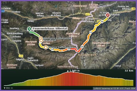 Karte: T33 Trail 33 km (Montafon Arlberg Marathon Start Silbertal)