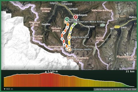 Karte: Tübinger Hütte über Matschuner Joch