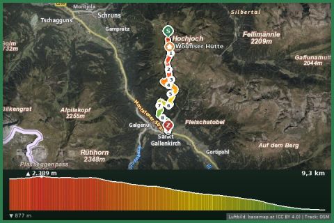Karte: Über das Kreuzjoch und die Zamangspitze nach St. Gallenkirch